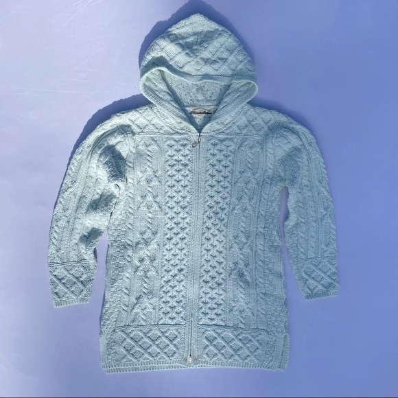 ARAN CRAFTS 100% Merino Wool Made in Ireland Cardigan, Mint Green, Small, NWOT - Picture 1 of 6